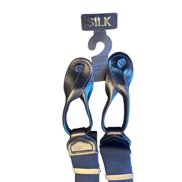 Mens 100% Silk Adjustable Suspenders With Leather Button Tabs - Picture 3 of 5